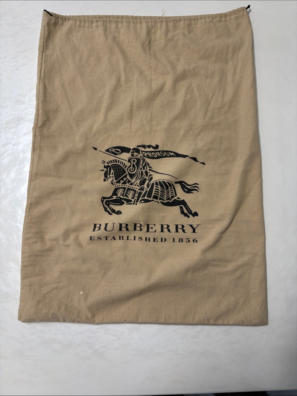 Burberry Beige Drawstring Dust Bag with Black Equestrian Logo